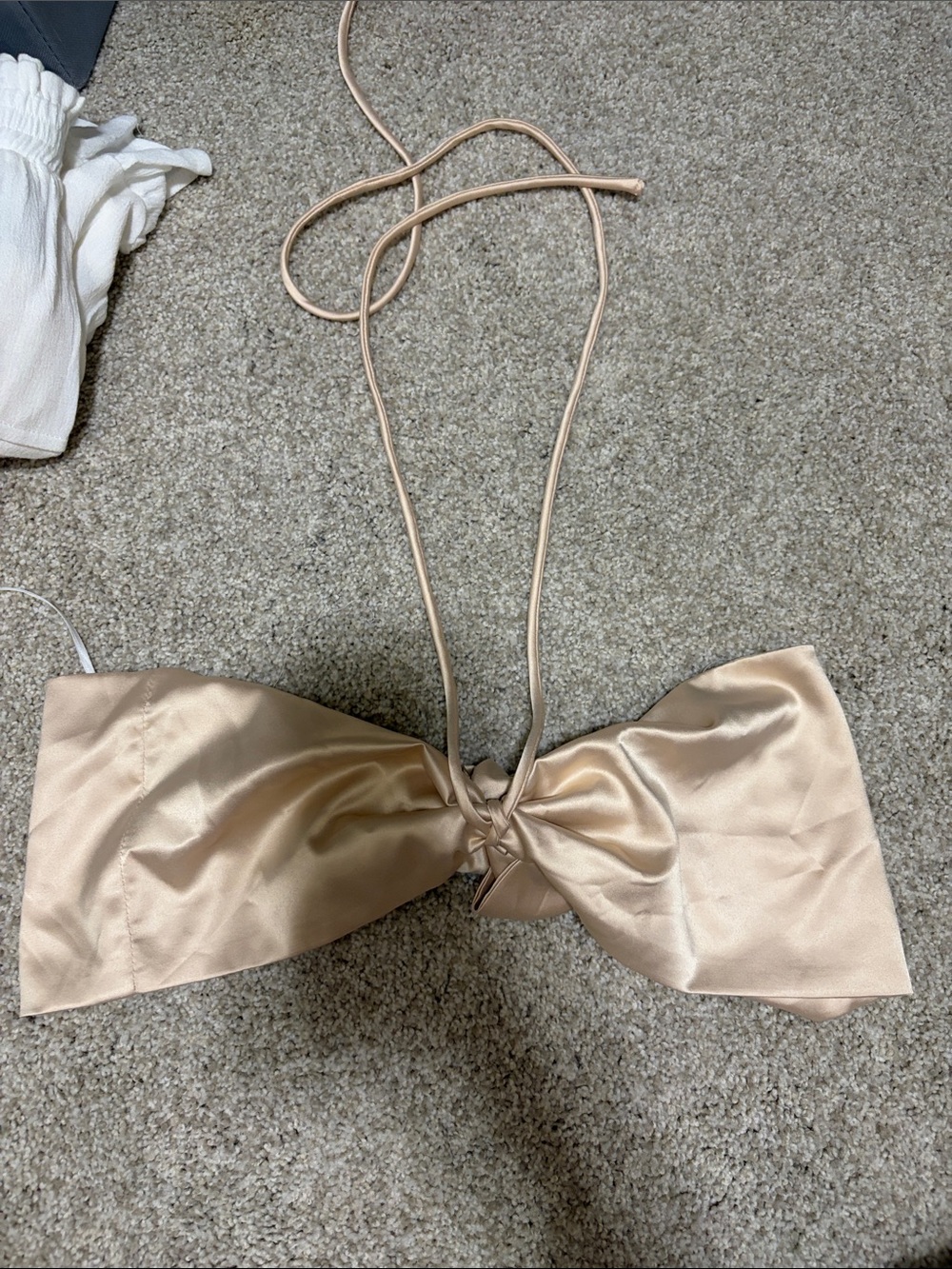 Princess Polly Satin Bow Crop Top in Champagne